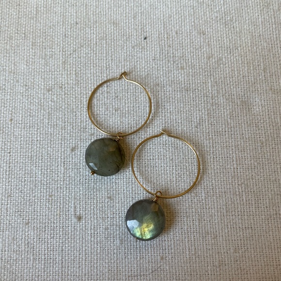 handmade Jewelry - Handmade Labradorite Hoop Earrings 14k gf. Everyday earrings, shower safe!